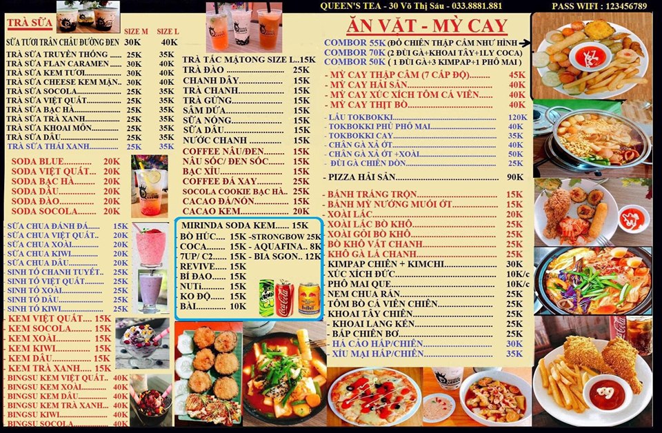 Menu trà sữa Queen's Quảng Bình